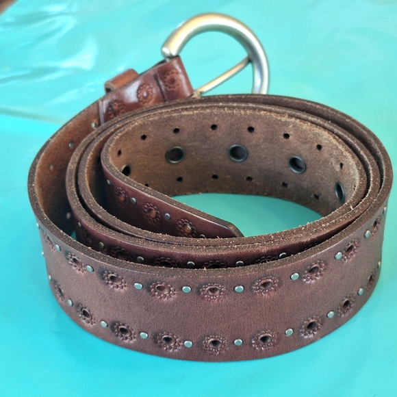 Fossil Accessories - Fossil Genuine Leather Belt Studded Brown Tooled Large Women's BT2817200 Y2K